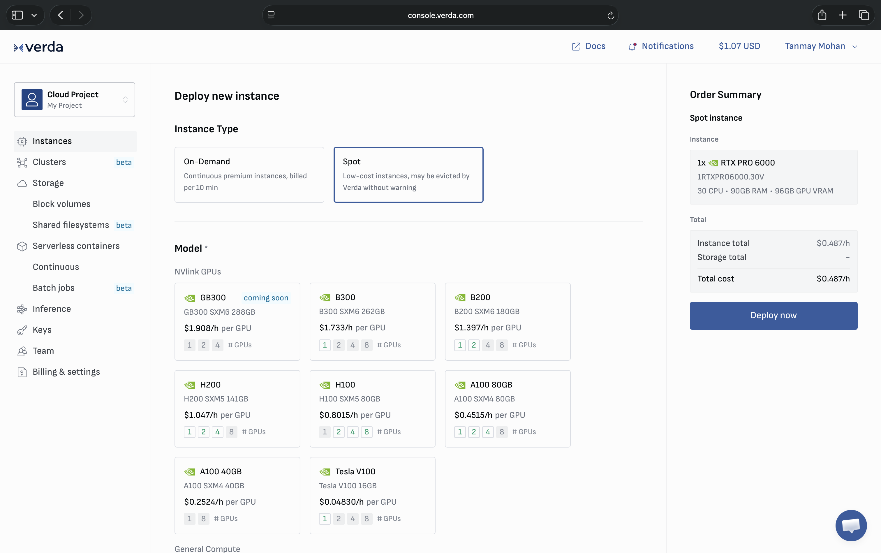 Verda Console Dashboard